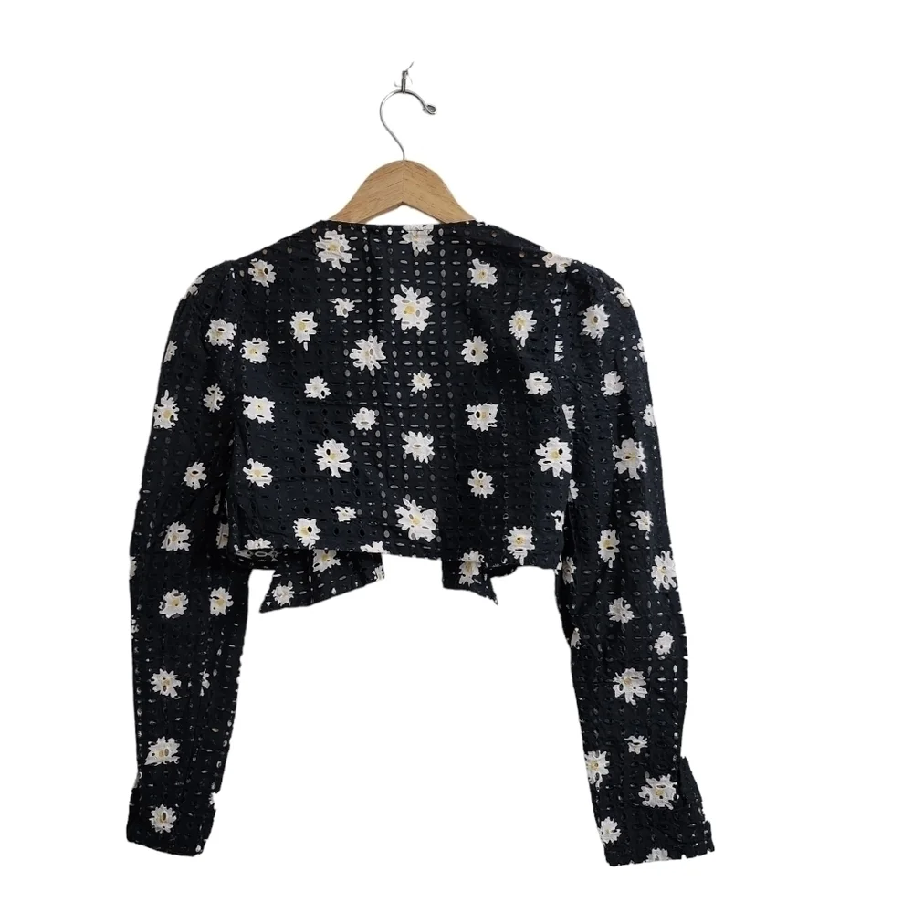 Maje Crop‎ Top & Skirt Set Outfit Size 3 Large Black Daisy Print Boho Beach